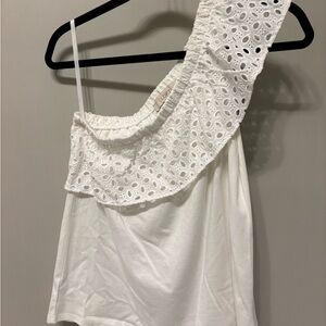 LOFT White Asymmetrical Eyelet  Blouse